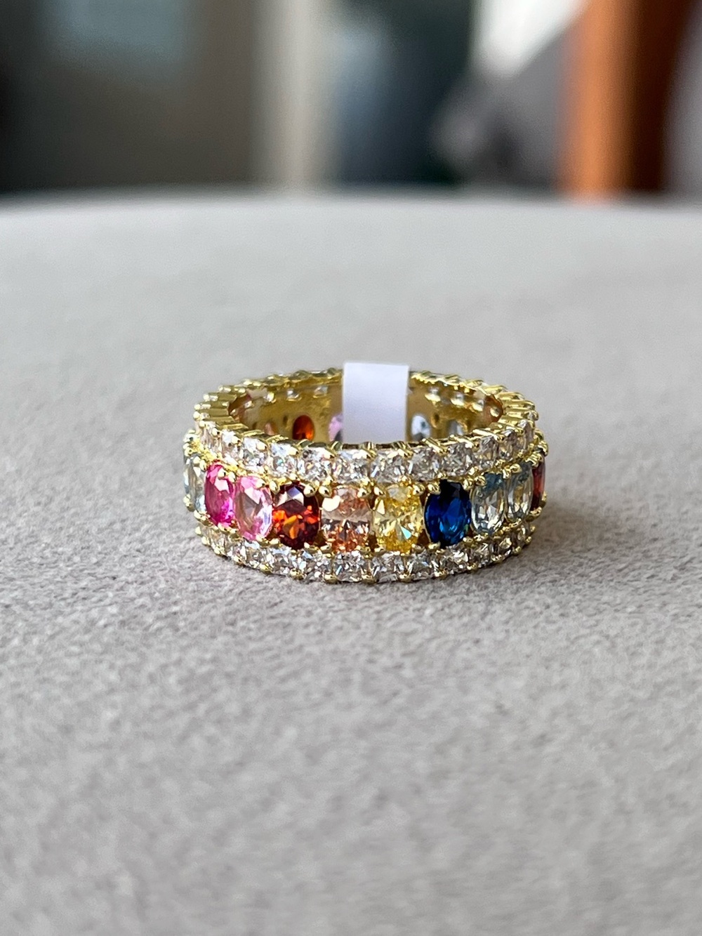 Gold Filled Multicolor Cubic Zirconia Eternity Band Ring Size 7